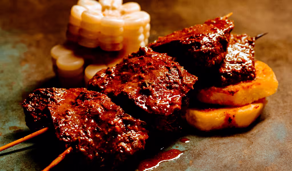 Anticuchos — beef heart skewers in Lima