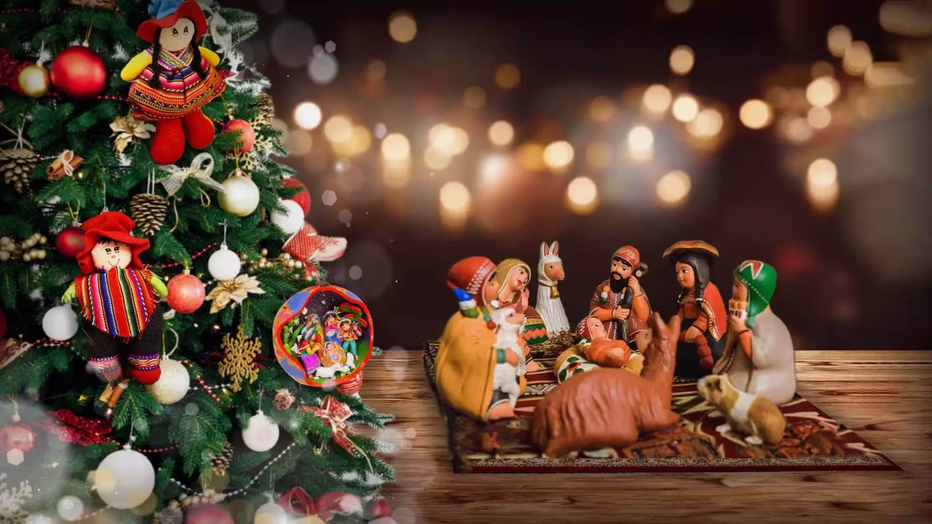 Christmas decorations and nativity scene with Peruvian flair